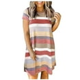 thumbnail image 1 of Henpk Summer Dresses for Women Striped T Shirt Dress Casual Midi Dress Short Sleeve Sundress with Pockets Fashion Casual Summer Pocket Sleeveless Lace Print V-Neck Dress Orange XL, 1 of 8
