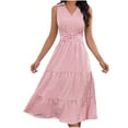 thumbnail image 1 of Henpk Summer Dresses for Women Striped T Shirt Dress Casual Midi Dress Short Sleeve Sundress with Pockets Fashion Fallow Lapel Sleeveless Button Streak Dresses Pink M, 1 of 5