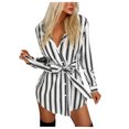 thumbnail image 1 of Henpk Summer Dresses for Women Striped T Shirt Dress Casual Midi Dress Short Sleeve Sundress with Pockets Fashion Long Sleeve Button Sexy Bandage V-Neck Stripe Print Mini Dress Multi-color L, 1 of 8