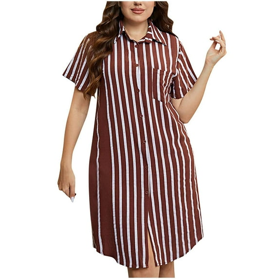 Henpk Summer Dresses for Women Striped T Shirt Dress Casual Midi Dress Short Sleeve Sundress with Pockets Fashion Striped V-Neck Short Sleeve Dress Skirt Red XXL