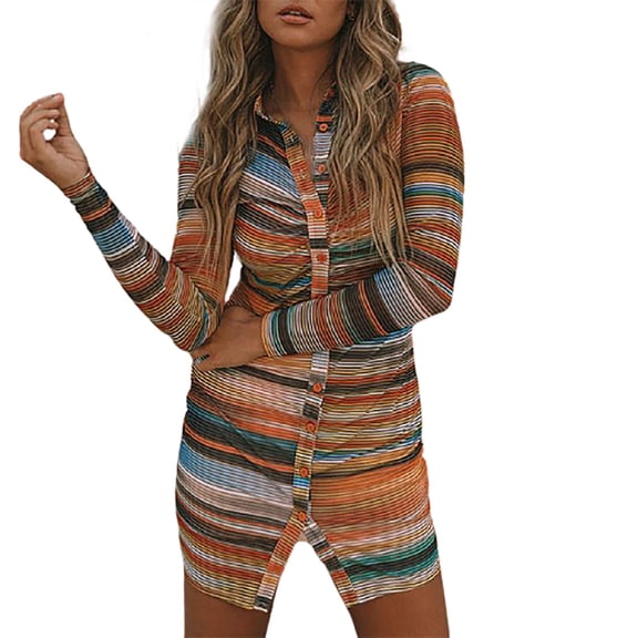 Henpk Summer Dresses for Women Striped T Shirt Dress Casual Midi Dress Short Sleeve Sundress with Pockets Long Sleeve Dress For Stripe Print High Waist Maxi Dress Casual Dress Orange M