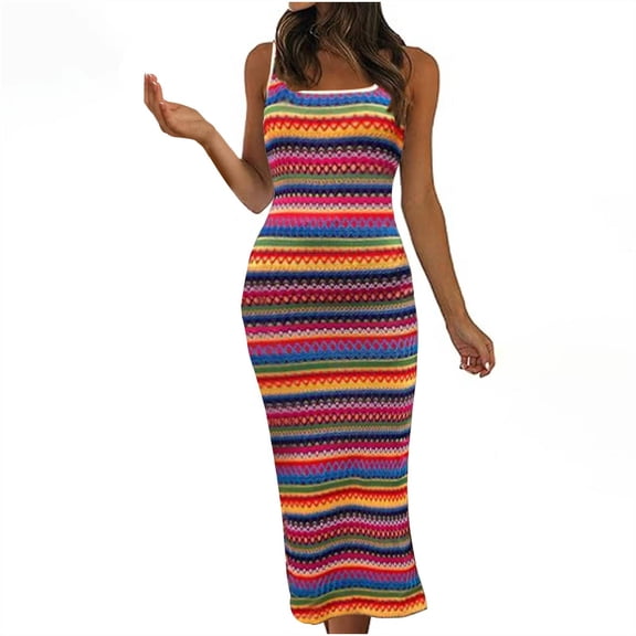 Henpk Summer Dresses for Women Striped T Shirt Dress Casual Midi Dress Short Sleeve Sundress with Pockets New European And American Personalized Street Fashion Casual Stripe Sleeveless Neck Dre Red L