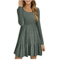 thumbnail image 1 of Henpk Summer Dresses for Women Striped T Shirt Dress Casual Midi Dress Short Sleeve Sundress with Pockets Round-Neck Solid Color Temperament Long Sleeve Outerwear Blazer Dress Green L, 1 of 6