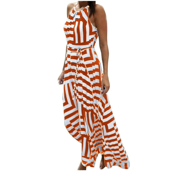 Henpk Summer Dresses for Women Striped T Shirt Dress Casual Midi Dress Short Sleeve Sundress with Pockets Sexy Summer Boho Maxi Long Evening Party Beach Dress Sundress Orange XXL