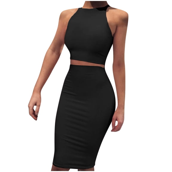 Henpk Summer Dresses for Women Striped T Shirt Dress Casual Midi Dress Short Sleeve Sundress with Pockets Sleeveless Stripe Printing And Solid Tight Tank Dress 2-Piece Sets Black XXL