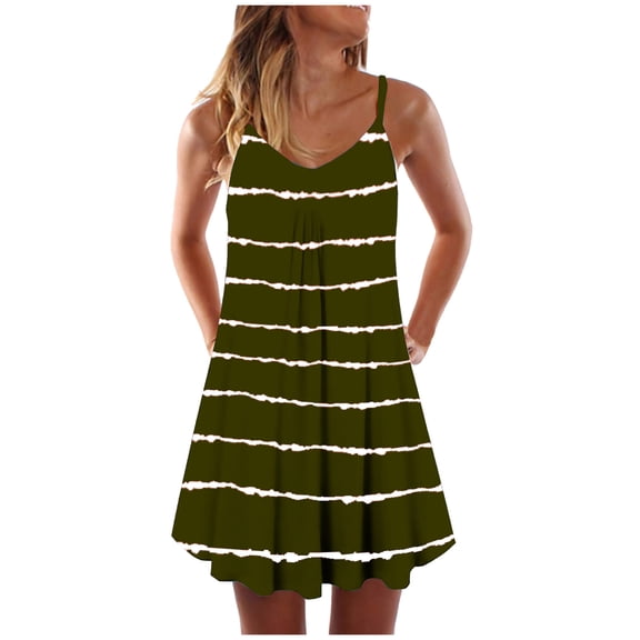 Henpk Summer Dresses for Women Striped T Shirt Dress Casual Midi Dress Short Sleeve Sundress with Pockets Striped Tie-Dye Print Sleeveless Dress V Neck A-Line Maxi Mini Sundress Green XXL