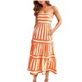 thumbnail image 1 of Henpk Summer Dresses for Women Striped T Shirt Dress Casual Midi Dress Short Sleeve Sundress with Pockets Summer Fashion Striped V-Neck Striped Waist Sexy Sling Dress Orange XL, 1 of 4