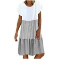 thumbnail image 1 of Henpk Summer Dresses for Women Striped T Shirt Dress Casual Midi Dress Short Sleeve Sundress with Pockets Summer Fashion Striped V-Neck Striped Waist Sexy Sling Dress Gray XL, 1 of 6