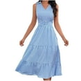 thumbnail image 1 of Henpk Summer Dresses for Women Striped T Shirt Dress Casual Midi Dress Short Sleeve Sundress with Pockets Summer Fashion Striped V-Neck Striped Waist Sexy Sling Dress Blue XL, 1 of 7