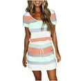 thumbnail image 1 of Henpk Summer Dresses for Women Striped T Shirt Dress Casual Midi Dress Short Sleeve Sundress with Pockets Summer Fashion Striped V-Neck Striped Waist Sexy Sling Dress Green XL, 1 of 5