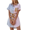 thumbnail image 1 of Henpk Summer Dresses for Women Striped T Shirt Dress Casual Midi Dress Short Sleeve Sundress with Pockets V-Neck Short Sleeve Striped Print Button Bandage Waist Casual Mini Dress Pink M, 1 of 8