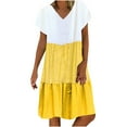 thumbnail image 1 of Henpk Summer Dresses for Women Striped T Shirt Dress Casual Midi Dress Short Sleeve Sundress with Pockets Fashion Sexy Summer Casual Sleeveless Round Neck Solid Fork Opening Dress Yellow M, 1 of 6