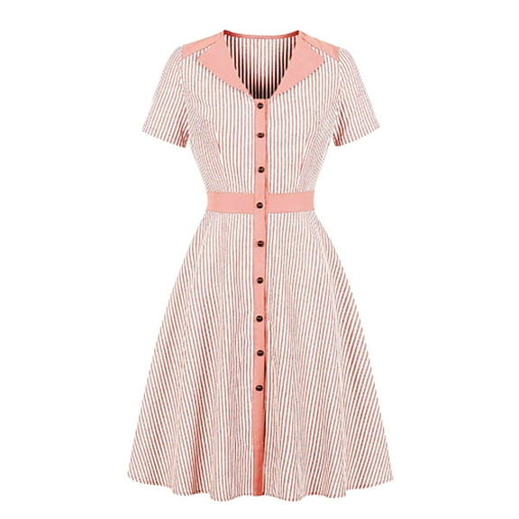 Henpk Summer Dresses for Women Striped T Shirt Dress Casual Midi Dress Short Sleeve Sundress with Pockets Fashion Summer V-Neck Solid Short Sleeve Dress Casual Mini Dress Pink XL