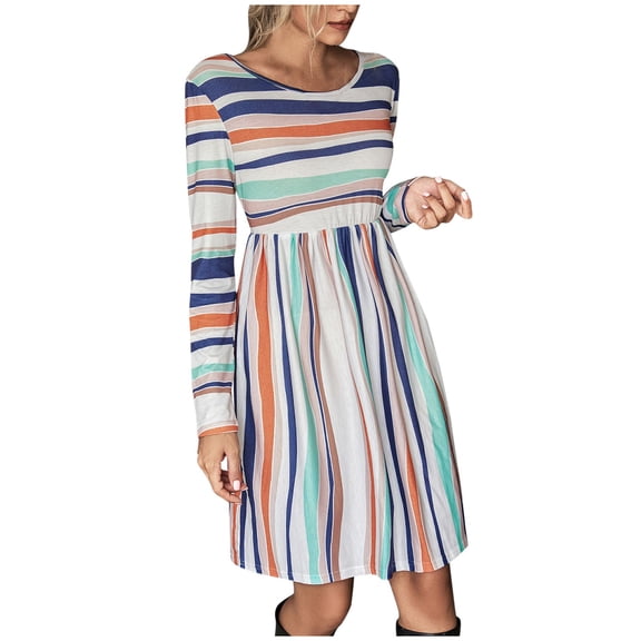 Henpk Summer Dresses for Women Striped T Shirt Dress Casual Midi Dress Short Sleeve Sundress with Pockets Longoing Sleeve Houndstooth Retro High Waist Makings Dress White M