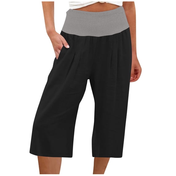 Henpk Summer Savings Clearance Capri Pants For Women Capri Leggings For Women Plus Size ’S Elastic Waist Summer Solid Casual With Pockets Outing Capris Length Pants Black M