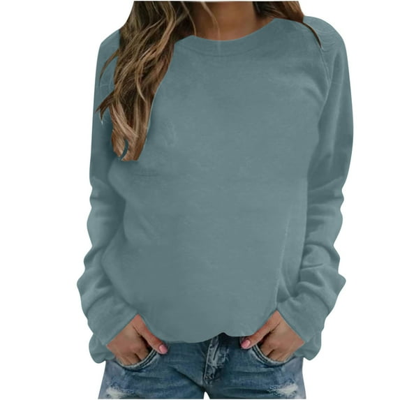 Henpk Sweatshirts for Women Oversized Fall Winter Sweatshirts Long Sleeve Crew Neck Shirts Tunic Tops Pullover Solid Color Hoodies for Women Buttons Casual Loose Basic Trendy Blue L