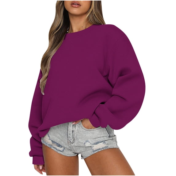 Henpk Sweatshirts for Women Oversized Fall Winter Sweatshirts Long Sleeve Crew Neck Shirts Tunic Tops Pullover Solid Color Hoodies for Women Buttons Casual Loose Basic Trendy Pink L
