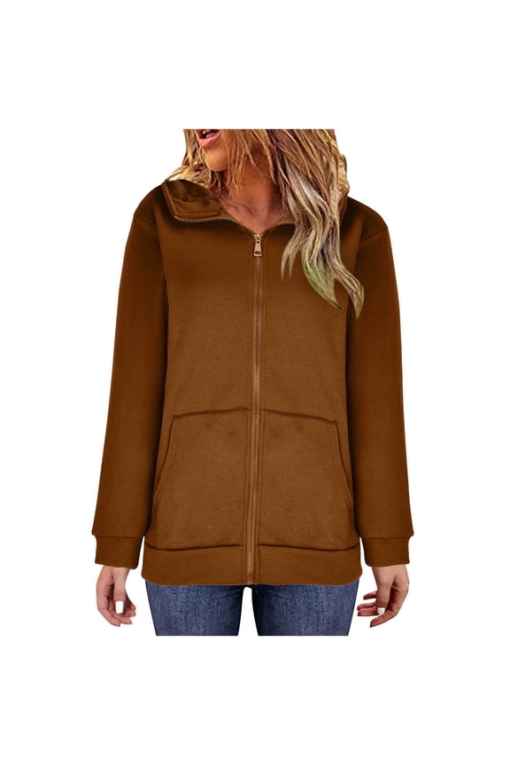 Sweatshirts for Women Oversized Fall Winter Sweatshirts Long Sleeve Crew Neck Shirts Tunic Tops Pullover Solid Color Hoodies for Women Buttons Casual Loose Basic Trendy Brown L