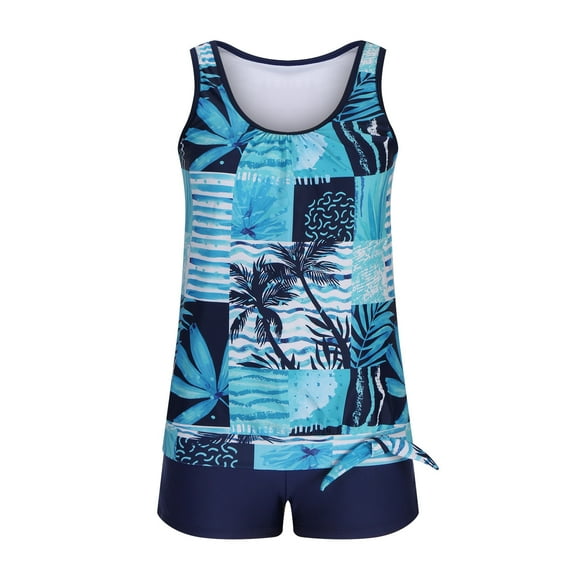 Henpk Tankini Swimsuits for Women Plus Size Two Piece Tummy Control Loose Fit Floral Printed Modest Two Piece Bathing Suits on Clearance Blue XL