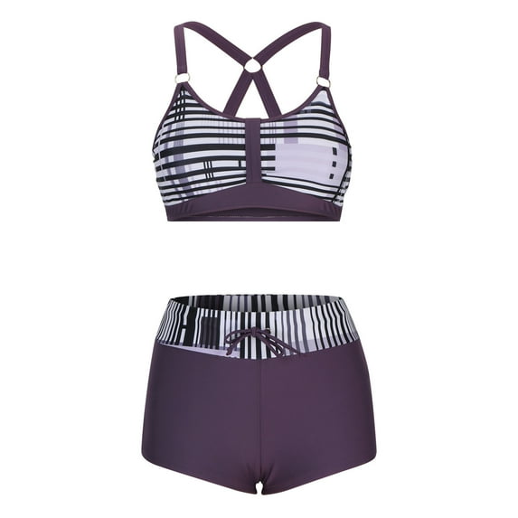 Henpk Tankini Swimsuits for Women Plus Size Two Piece Tummy Control Loose Fit Floral Printed Modest Two Piece Bathing Suits on Clearance Purple XL