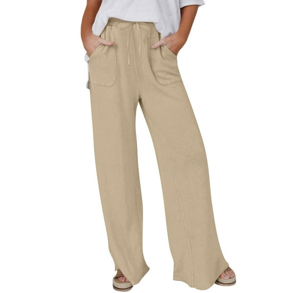 Henpk Womens Cotton Linen Bermuda Shorts Yoga Pants Tummy Control Workout Gym Shorts Loose Fit Casual Pants Elastic Waist Summer Beach Trousers Ladies Active Athletic Zipper Pockets Beige XXXL