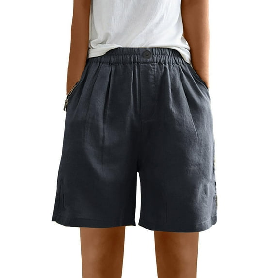 Henpk Womens Cotton Linen Bermuda Shorts Yoga Pants Tummy Control Workout Gym Shorts Loose Fit Casual Pants Elastic Waist Summer Beach Trousers Ladies Active Athletic Zipper Pockets Black XXXL