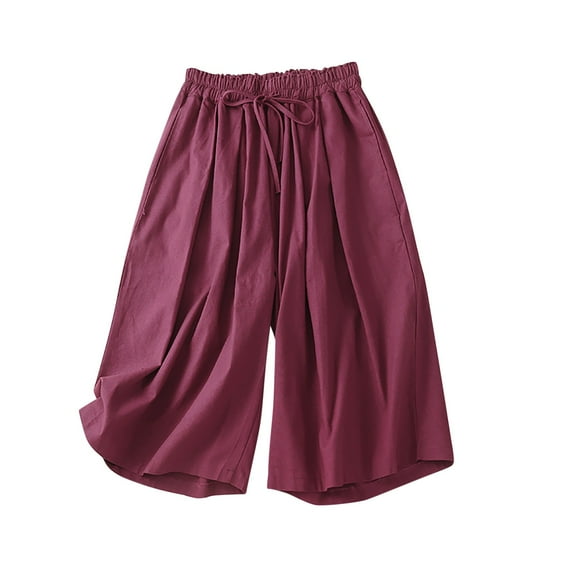 Henpk Womens Cotton Linen Bermuda Shorts Yoga Pants Tummy Control Workout Gym Shorts Loose Fit Casual Pants Elastic Waist Summer Beach Trousers Ladies Active Athletic Zipper Pockets Purple XL