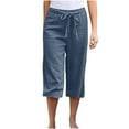 thumbnail image 1 of Henpk Womens Cotton Linen Bermuda Shorts Yoga Pants Tummy Control Workout Gym Shorts Loose Fit Casual Pants Elastic Waist Summer Beach Trousers Ladies Active Athletic Zipper Pockets Blue XXXXXL, 1 of 6