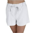 thumbnail image 1 of Henpk Womens Cotton Linen Bermuda Shorts Yoga Pants Tummy Control Workout Gym Shorts Loose Fit Casual Pants Elastic Waist Summer Beach Trousers Ladies Active Athletic Zipper Pockets White L, 1 of 6