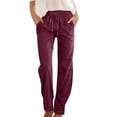 thumbnail image 1 of Henpk Womens Cotton Linen Bermuda Shorts Yoga Pants Tummy Control Workout Gym Shorts Loose Fit Casual Pants Elastic Waist Summer Beach Trousers Ladies Active Athletic Zipper Pockets Red XL, 1 of 4