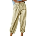 thumbnail image 1 of Henpk Womens Cotton Linen Bermuda Shorts Yoga Pants Tummy Control Workout Gym Shorts Loose Fit Casual Pants Elastic Waist Summer Beach Trousers Ladies Active Athletic Zipper Pockets Yellow M, 1 of 8