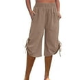 thumbnail image 1 of Henpk Womens Cotton Linen Bermuda Shorts Yoga Pants Tummy Control Workout Gym Shorts Loose Fit Casual Pants Elastic Waist Summer Beach Trousers Ladies Active Athletic Zipper Pockets Beige XXL, 1 of 6