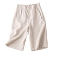 thumbnail image 1 of Henpk Womens Cotton Linen Bermuda Shorts Yoga Pants Tummy Control Workout Gym Shorts Loose Fit Casual Pants Elastic Waist Summer Beach Trousers Ladies Active Athletic Zipper Pockets Beige XXL, 1 of 7
