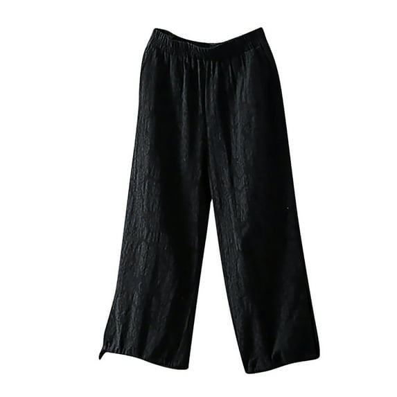 Henpk Womens Cotton Linen Bermuda Shorts Yoga Pants Tummy Control Workout Gym Shorts Loose Fit Casual Pants Elastic Waist Summer Beach Trousers Ladies Active Athletic Zipper Pockets Black XL
