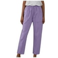thumbnail image 1 of Henpk Womens Cotton Linen Bermuda Shorts Yoga Pants Tummy Control Workout Gym Shorts Loose Fit Casual Pants Elastic Waist Summer Beach Trousers Ladies Active Athletic Zipper Pockets Purple XL, 1 of 7