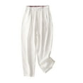 thumbnail image 1 of Henpk Womens Cotton Linen Bermuda Shorts Yoga Pants Tummy Control Workout Gym Shorts Loose Fit Casual Pants Elastic Waist Summer Beach Trousers Ladies Active Athletic Zipper Pockets White XL, 1 of 6