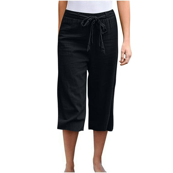 Henpk Womens Cotton Linen Bermuda Shorts Yoga Pants Tummy Control Workout Gym Shorts Loose Fit Casual Pants Elastic Waist Summer Beach Trousers Ladies Active Athletic Zipper Pockets Blue XXL