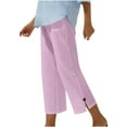 thumbnail image 1 of Henpk Womens Cotton Linen Bermuda Shorts Yoga Pants Tummy Control Workout Gym Shorts Loose Fit Casual Pants Elastic Waist Summer Beach Trousers Ladies Active Athletic Zipper Pockets Pink XXL, 1 of 9