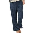 thumbnail image 1 of Henpk Womens Cotton Linen Bermuda Shorts Yoga Pants Tummy Control Workout Gym Shorts Loose Fit Casual Pants Elastic Waist Summer Beach Trousers Ladies Active Athletic Zipper Pockets Blue XXL, 1 of 6