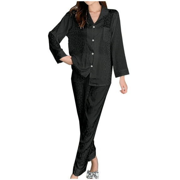 Henpk Womens Dresses Spring Summer Plus Size Casual Satin Silk Pajamas Cardigan Nightdress Bathrobe Ladies Robes Underwear Sleepwear Black XXL