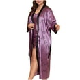 thumbnail image 1 of Henpk Womens Dresses Spring Summer Plus Size Casual Satin Silk Pajamas Cardigan Nightdress Bathrobe Ladies Robes Underwear Sleepwear Purple XXXXL, 1 of 3