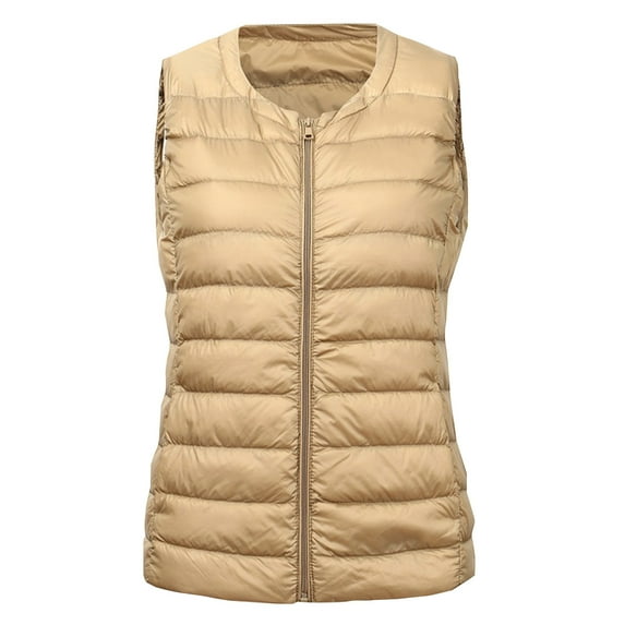 Henpk Womens Plus Size Clearance Under 10 Puffer Vest Women Sleeveless Winter Cropped Outerwear Warm Puffer Lightweight Stand-up Collar Down with Pockets Beige XXL