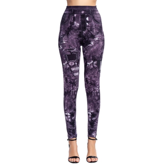 Henpk Womens Plus Size Clearance Under 10 Fashion Women Pants Casual Pocket Slim Leggings Fitness Leggins Length Jeans Purple L