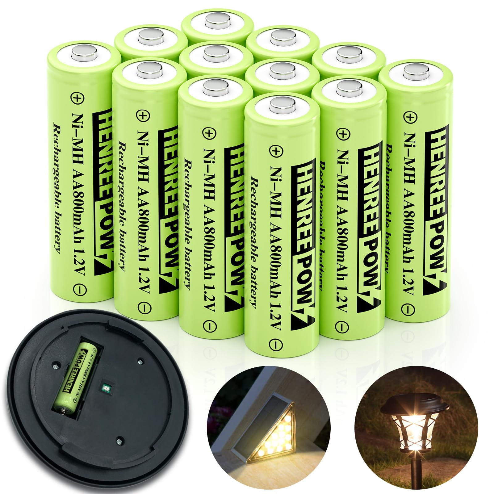 Henreepow Rechargeable AA Batteries, NiMH Double A Solar Batteries