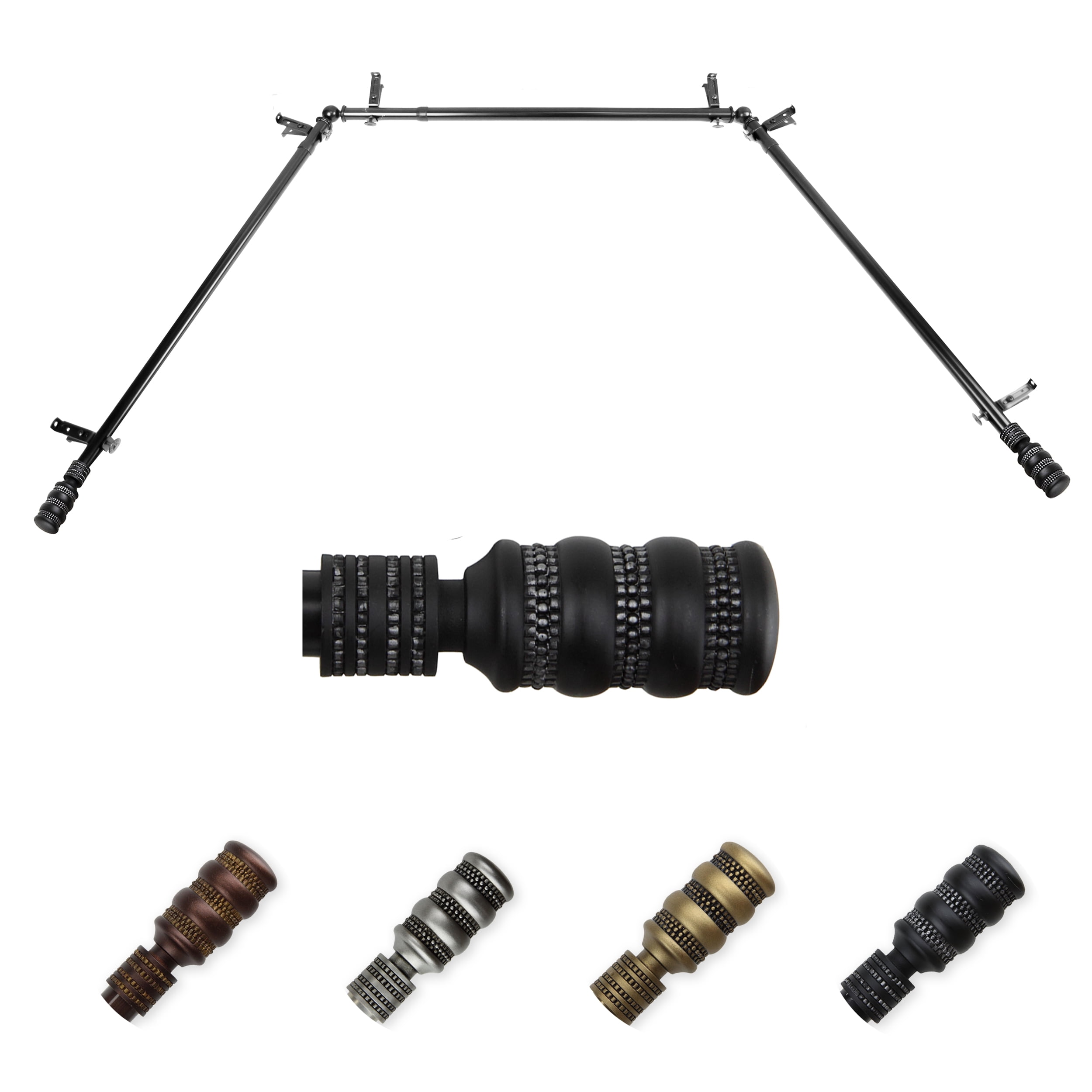 Henri 13/16" Bay Window curtain rod 20"-36", 38"-72" - Black