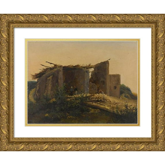 Henri-Arsène Macaire 14x11 Gold Ornate Wood Frame and Double Matted Museum Art Print Titled - Plaster Oven in Montmartre (1834)