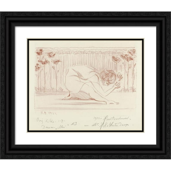 Henri Braakensiek 14x12 Black Ornate Wood Framed Double Matted Museum Art Print Titled: Dancing "May". Number 1