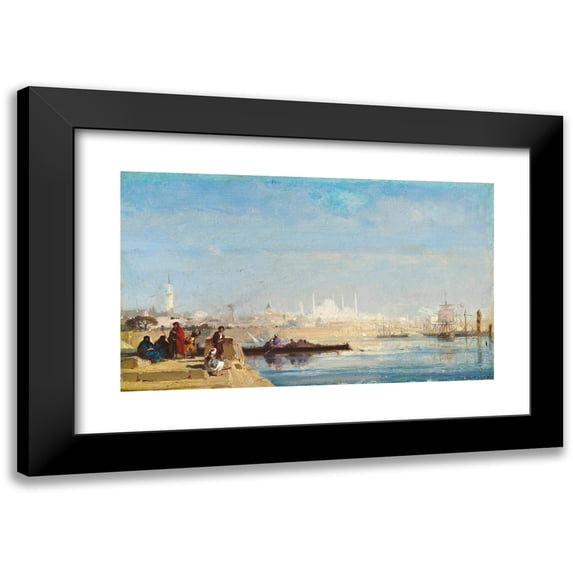 Henri Duvieux 24x16 Black Modern Framed Museum Art Print Titled - Turks Waiting at a Quay on the Bosphourus, Istanbul