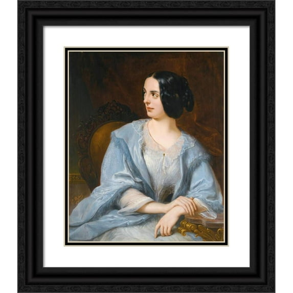 Henri-Eugène Pluchart 20x24 Black Ornate Framed Double Matted Museum Art Print Titled: Portrait of a Lady Said to Be the Actress Vera Samoilova (1845)
