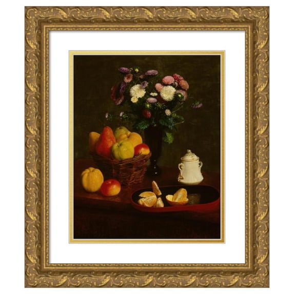 Henri Fantin-Latour 12x14 Gold Ornate Wood Frame and Double Matted Museum Art Print Titled - Flowers and Fruit (1866)